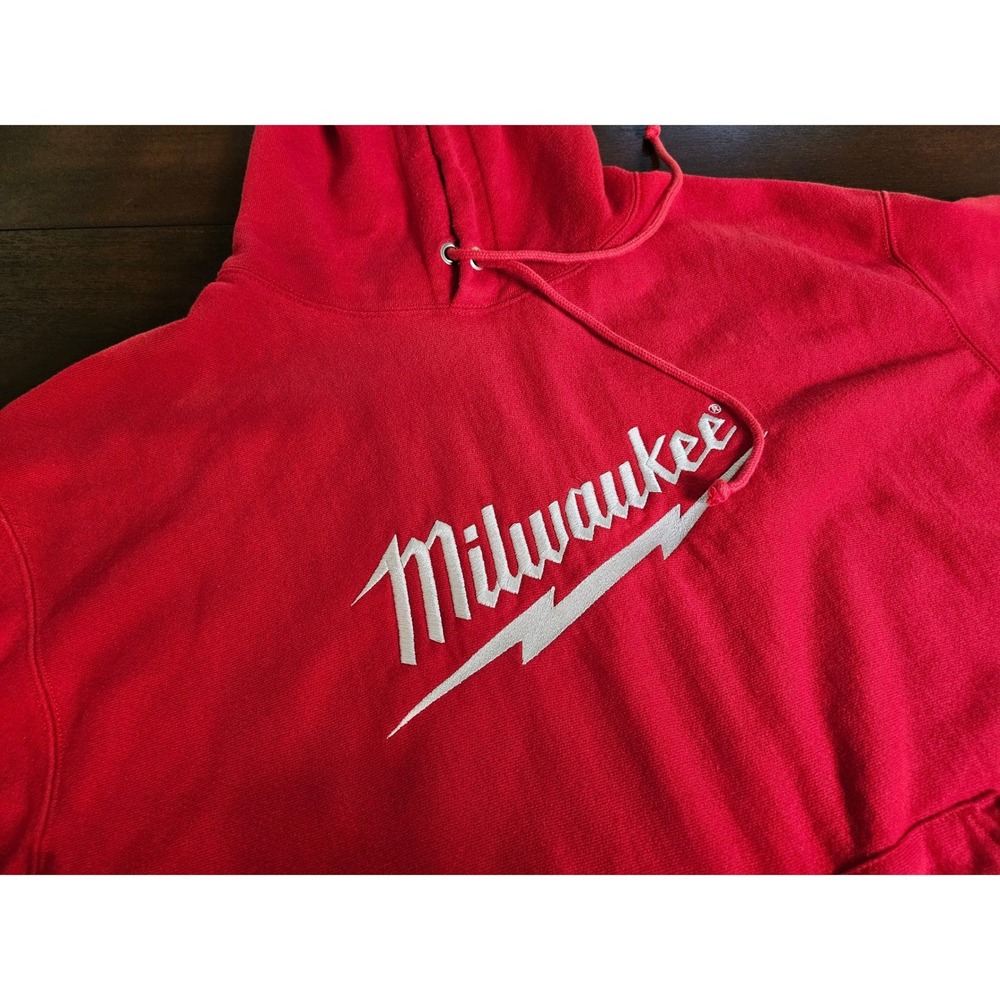 Champion Hoodie Mens 2XL Red Milwaukee Tool Reverse Weave Sweatshirt